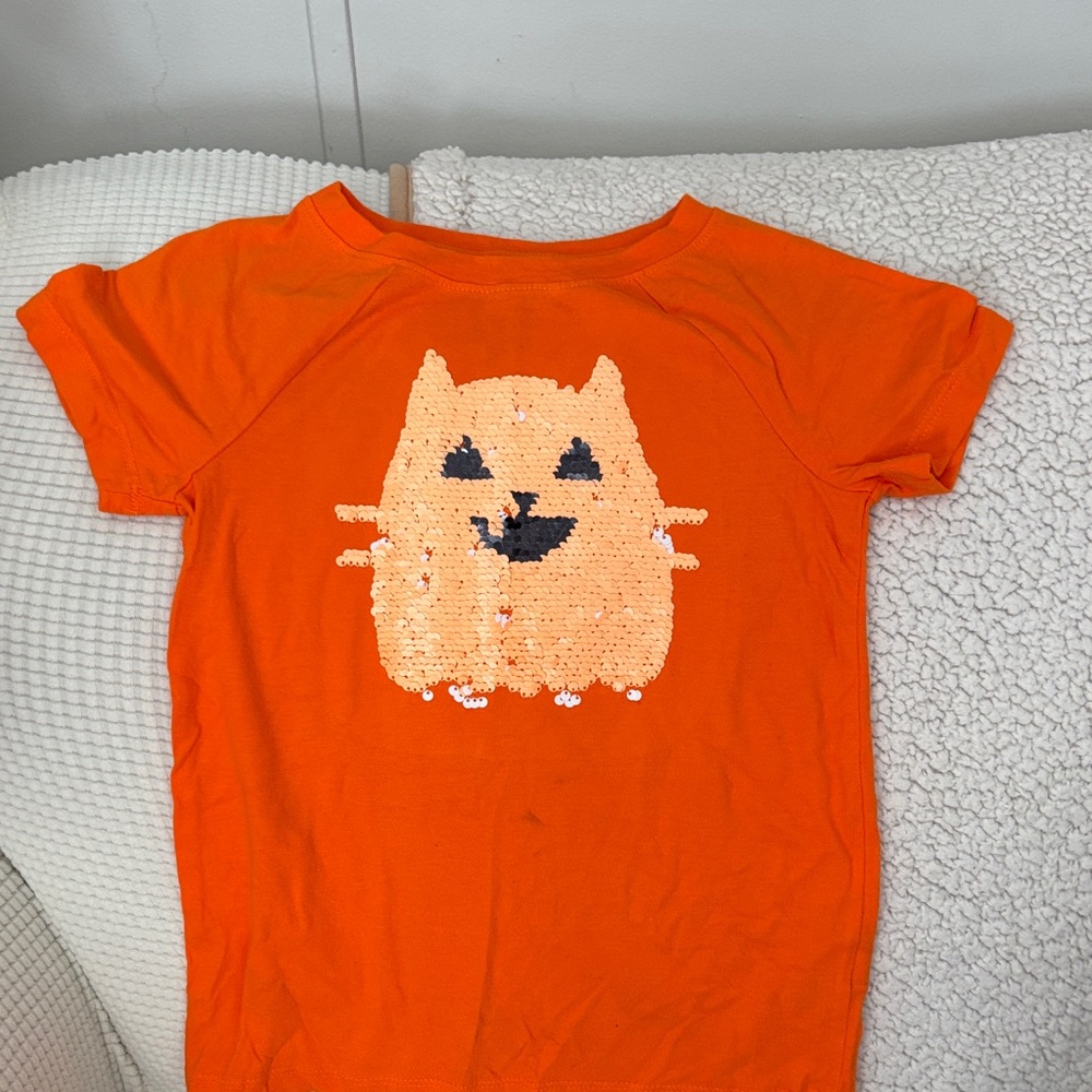 Cat & Jack Orange Tee with Cat Design - Picture 1 of 5